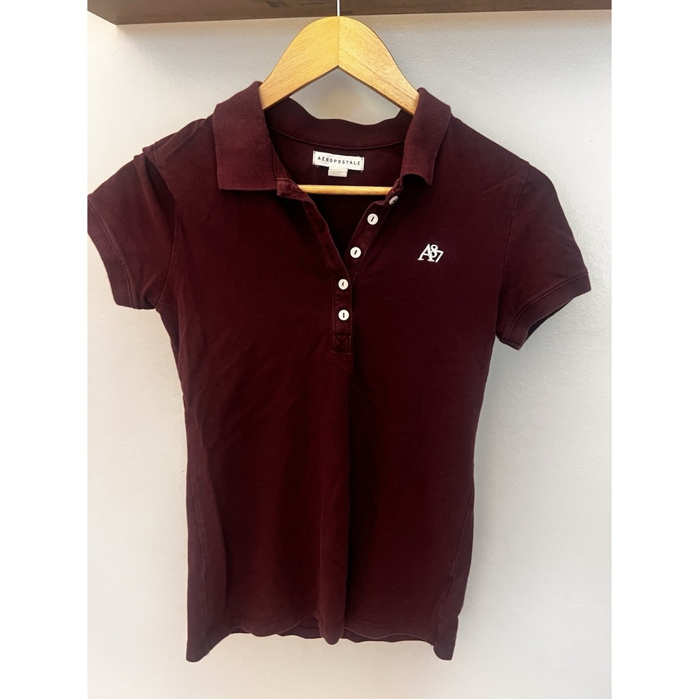 AEROPOSTALE Polo Shirt M Y2K Burgundy 90s Short Sleeve Golf Collared A87 Logo